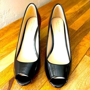 Cole Haan - Sadie Peep Toe Wedge Pumps OS Tech - Black Patent Leather - Size 7
